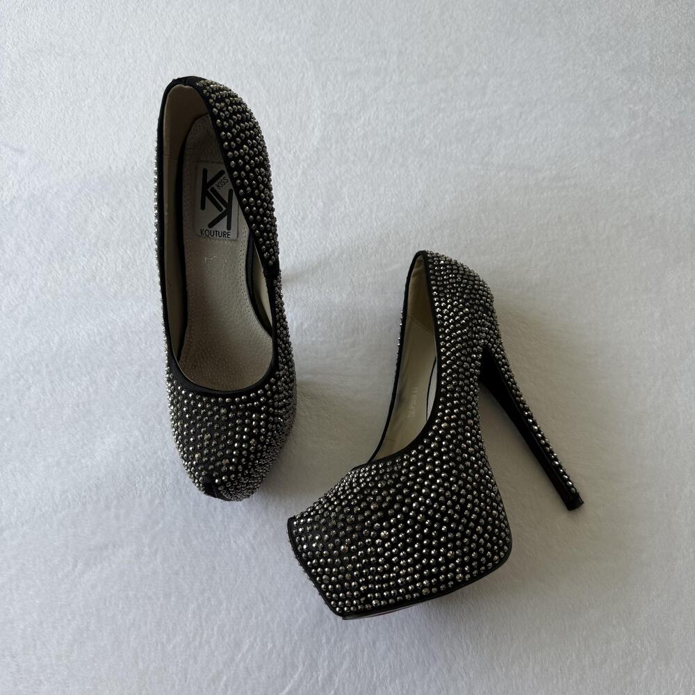 Kiss Kouture Heel Shoes Womens Size 8.5 Black Studded Platform Stiletto Pump